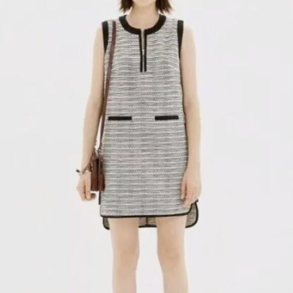 Madewell Black White Tweed Weave Zipper Front Stretch Shift Academia Dress 2 - Picture 1 of 10